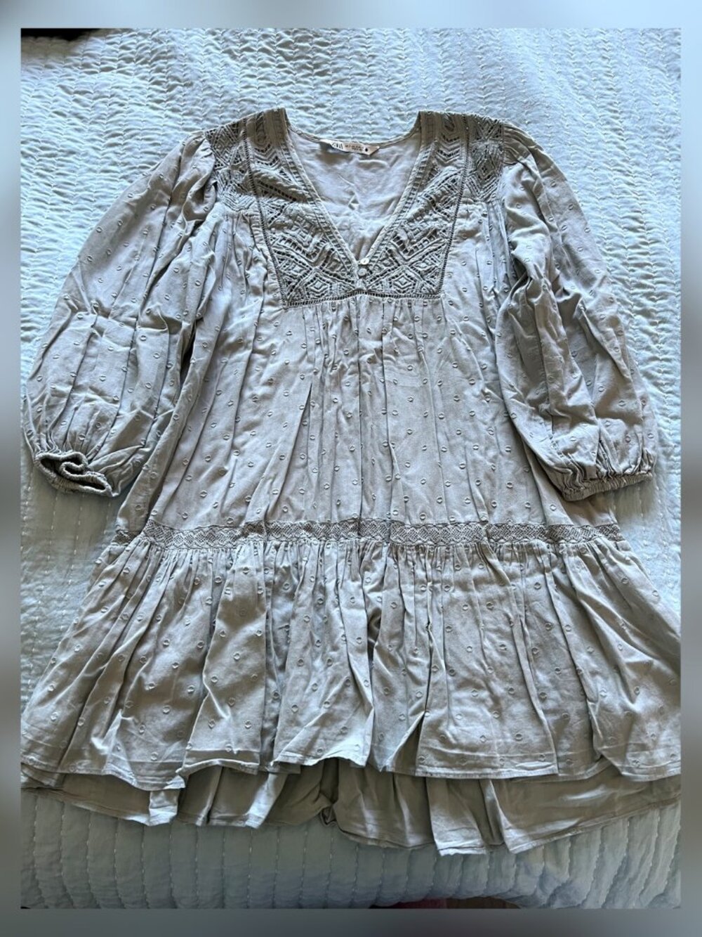 Zara Sage Beige Ruffle Tiered Babydoll Top S